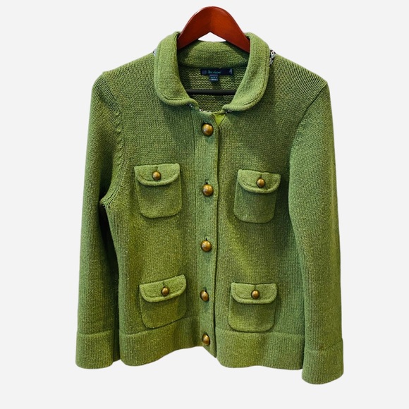 Boden Sweaters - Boden 90s Wool Green Cardigan Coat Blazer Brass Buttons Retro Preppy Classy 10 M